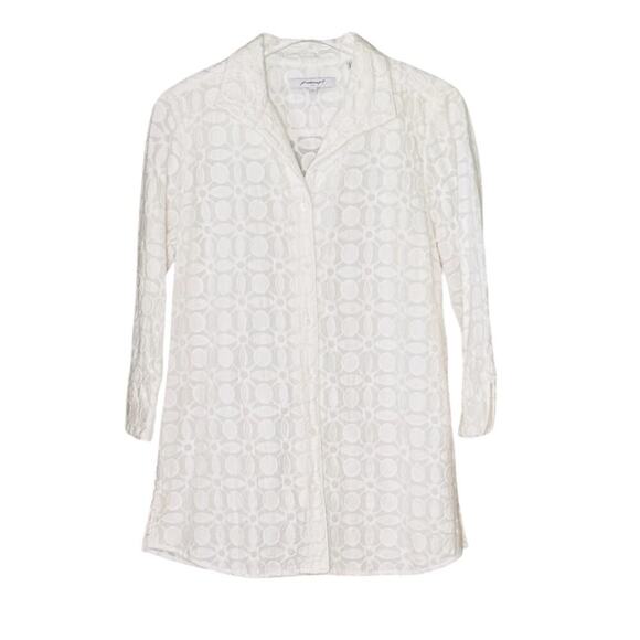 Foxcroft Off White Dani Button Down 3/4 Sleeve Shirt 8 - Picture 2 of 9